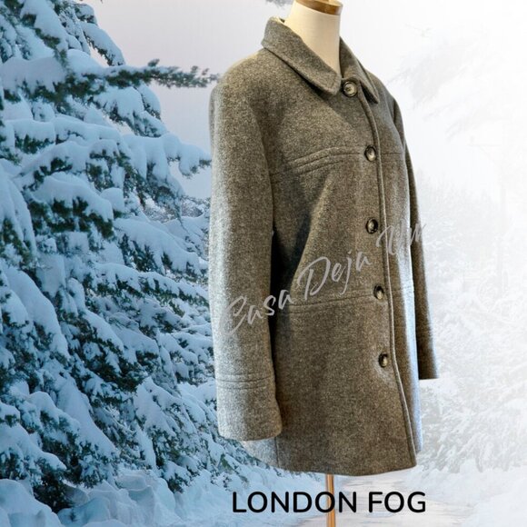London Fog Women's Wool Peacoat Button Down Fully Lined Heavy Winter Coat - Picture 2 of 9